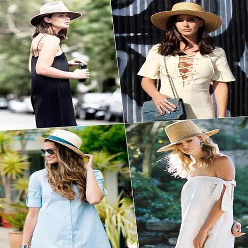 Straw Panama Hat,Sun Straw Fedora Beach Hat Fine Braid UPF50+, Classic Wide Brim Felt Panama Hat for Women in Saudi Arabia
