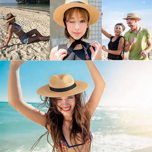 Straw Panama Hat,Sun Straw Fedora Beach Hat Fine Braid UPF50+, Classic Wide Brim Felt Panama Hat for Women in Saudi Arabia