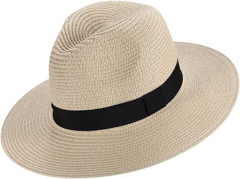 Straw Panama Hat,Sun Straw Fedora Beach Hat Fine Braid UPF50+, Classic Wide Brim Felt Panama Hat for Women in Saudi Arabia