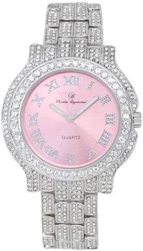 ساعة تشارلز ريموند للنساء مرصعة بالألماس بالكامل وسوار تنس وردي اللون - ST10327LA in Kuwait