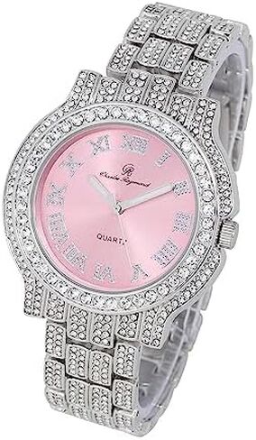 ساعة تشارلز ريموند للنساء مرصعة بالألماس بالكامل وسوار تنس وردي اللون - ST10327LA in Kuwait