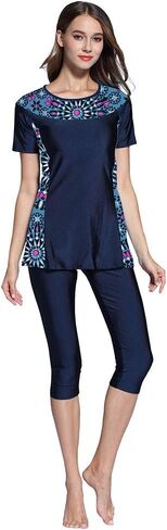 Ababalaya Womens' Color Block Moderate Cover 2 Piece Swimsuit Burkini in Saudi Arabia