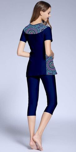 Ababalaya Womens' Color Block Moderate Cover 2 Piece Swimsuit Burkini in Saudi Arabia