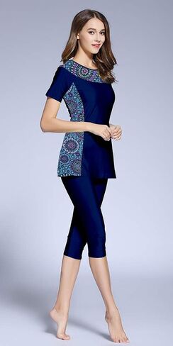 Ababalaya Womens' Color Block Moderate Cover 2 Piece Swimsuit Burkini in Saudi Arabia