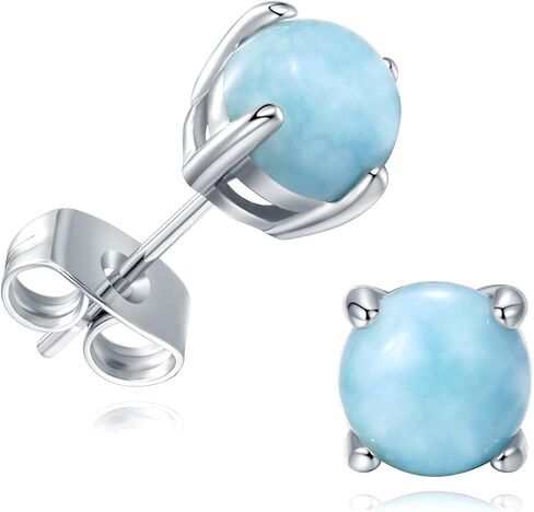 GEMSME 925 Sterling Silver Round Larimar Stud Earrings Hypoallergenic Jewelry for Women in Saudi Arabia