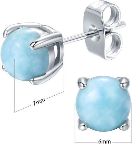GEMSME 925 Sterling Silver Round Larimar Stud Earrings Hypoallergenic Jewelry for Women in Saudi Arabia