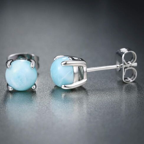 GEMSME 925 Sterling Silver Round Larimar Stud Earrings Hypoallergenic Jewelry for Women in Saudi Arabia