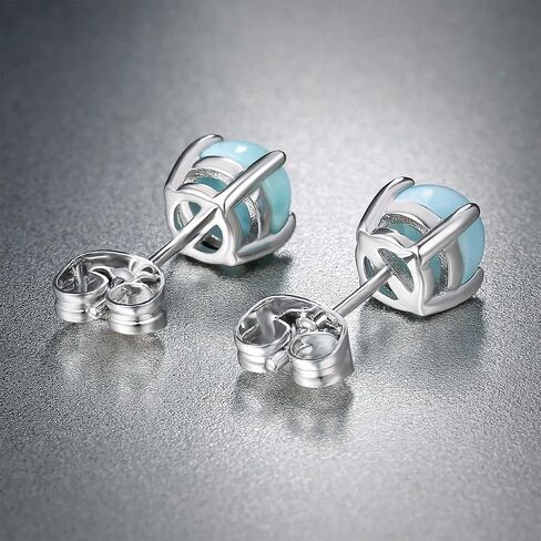 GEMSME 925 Sterling Silver Round Larimar Stud Earrings Hypoallergenic Jewelry for Women in Saudi Arabia