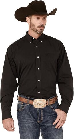 ARIAT Men's Wrinkle Free Solid Pinpoint Oxford Classic Fit Shirt, Black, Large in Saudi Arabia