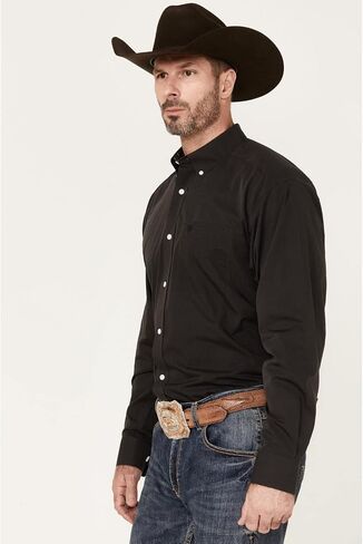 ARIAT Men's Wrinkle Free Solid Pinpoint Oxford Classic Fit Shirt, Black, Large in Saudi Arabia