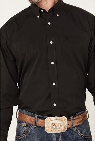 ARIAT Men's Wrinkle Free Solid Pinpoint Oxford Classic Fit Shirt, Black, Large in Saudi Arabia