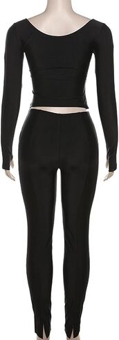 مجموعة سراويل نسائية طويلة من Famnbro مكونة من قطعتين من ملابس النادي المثيرة ورقبة على شكل حرف V وأكمام طويلة مكشكشة in Kuwait