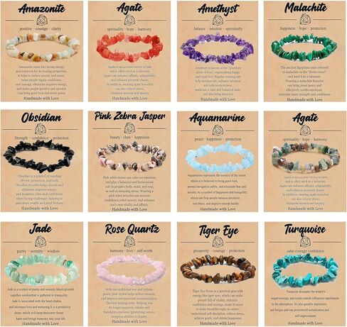 srobenz 12 جهاز كمبيوتر شخصى شفاء بلورات رقاقة الأساور مجموعة للنساء أساور الأحجار الكريمة الطبيعية الملونة الحصى الخرزة أساور غير النظامية رقائق الخرز سوار الريكي تمتد مطرز أساور مجوهرات صناديق الهدايا in Kuwait