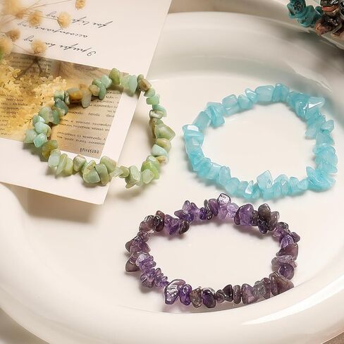 srobenz 12 جهاز كمبيوتر شخصى شفاء بلورات رقاقة الأساور مجموعة للنساء أساور الأحجار الكريمة الطبيعية الملونة الحصى الخرزة أساور غير النظامية رقائق الخرز سوار الريكي تمتد مطرز أساور مجوهرات صناديق الهدايا in Kuwait