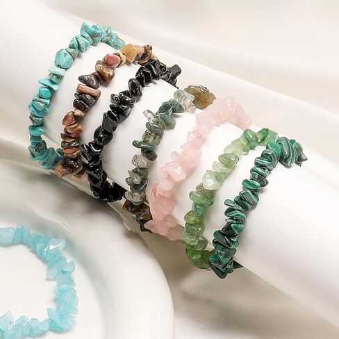 srobenz 12 جهاز كمبيوتر شخصى شفاء بلورات رقاقة الأساور مجموعة للنساء أساور الأحجار الكريمة الطبيعية الملونة الحصى الخرزة أساور غير النظامية رقائق الخرز سوار الريكي تمتد مطرز أساور مجوهرات صناديق الهدايا in Kuwait