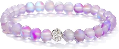 Caiyao جولة الصوفي حورية البحر الملونة الزجاج مطرز سوار تمتد اليدوية 8mm ماتي الخرز متوهجة Moonstone مرونة سوار معصمه مع الحب سحر المجوهرات للنساء الفتيات in Kuwait