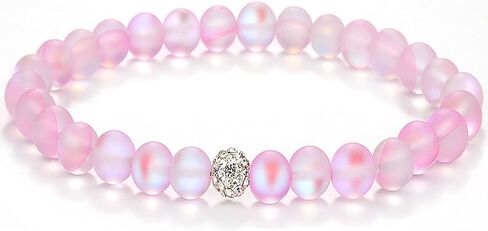 Caiyao Round Mystic Mermaid Colorful Glass Beaded Stretch Bracelet Handmade 8mm Matte Beads Glowing Moonstone Elastic Bracelet Wristband with Love Charm Jewelry for Women Girls in Kuwait
