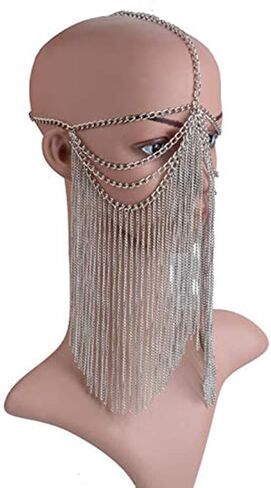 AIBEARTY Women Masquerade Metal Head Chain Mask Face Headwear Chain Jewelry for Party Nightclub Dance Halloween Cosplay in Kuwait