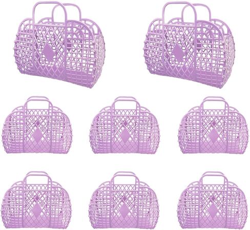 Quaocens 8 Pcs Jelly Purse Jelly Bags,Plastic Jelly Basket Purse Bags Beach Bag,Reusable Jelly Purse Tote Bag Pack for Kid Women（Purple） in Kuwait