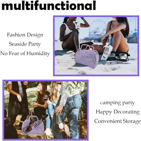 Quaocens 8 Pcs Jelly Purse Jelly Bags,Plastic Jelly Basket Purse Bags Beach Bag,Reusable Jelly Purse Tote Bag Pack for Kid Women（Purple） in Kuwait