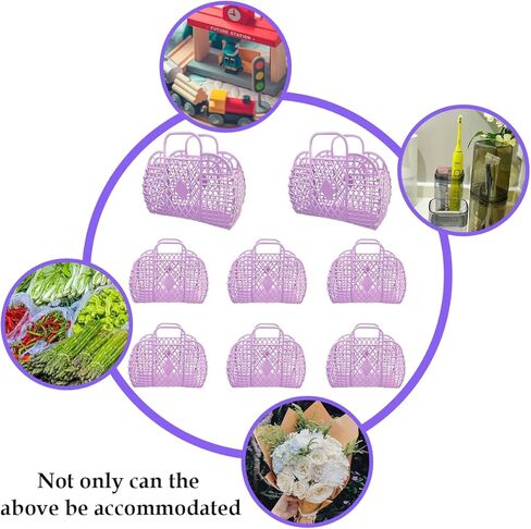 Quaocens 8 Pcs Jelly Purse Jelly Bags,Plastic Jelly Basket Purse Bags Beach Bag,Reusable Jelly Purse Tote Bag Pack for Kid Women（Purple） in Kuwait