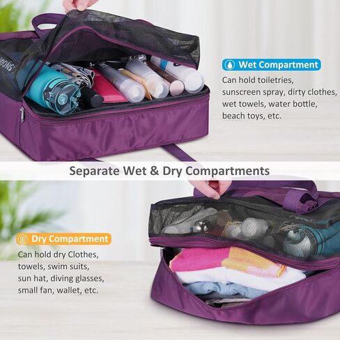 SKYREH Large Beach Bag, Waterproof Quick Dry Mesh Gym Tote Duffel Bag with Wet/Shoes Compartments for Sports Weekender Travel in Kuwait