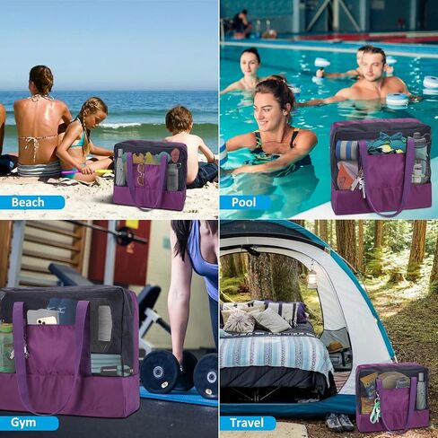 SKYREH Large Beach Bag, Waterproof Quick Dry Mesh Gym Tote Duffel Bag with Wet/Shoes Compartments for Sports Weekender Travel in Kuwait