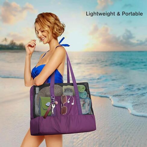 SKYREH Large Beach Bag, Waterproof Quick Dry Mesh Gym Tote Duffel Bag with Wet/Shoes Compartments for Sports Weekender Travel in Kuwait