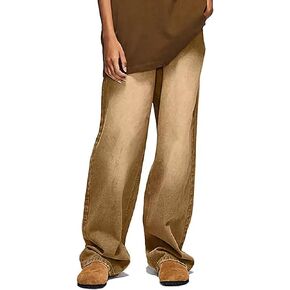 KGYA Men's Baggy Classic Hip Hop Jeans, Relaxed Fit Oversized Comfort Gradient Thighs Plain Skateboard Denim Pants in Kuwait