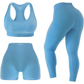 3 Piece Workout Sets For Women Seamless High Waisted Matching Exercise Leggings Shorts and Sports Bra Active Set in Saudi Arabia