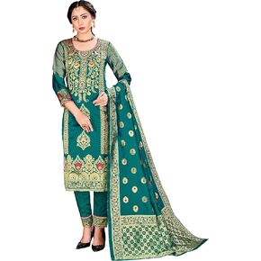 Women's Indian Pakistani Readymade Dress| Banarasi Art Silk Salwar Kameez | Minakari Woven Silk Dupatta Stitched Suit in Saudi Arabia