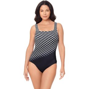 Reebok Women's Swimwear Sport Fashion Sharp Focus Scoop Neck Soft Cup One Piece Swimsuit, Black/White, 12, Black/White, 12 in Kuwait