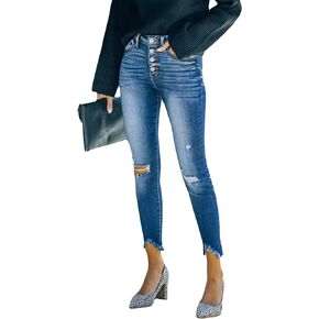 LONGYIDA Womens Ripped Jeans Stretchy High Waist Skinny Button Fly Jeans for Women