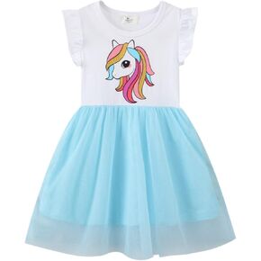 FunnyPaja Little Girls Short Sleeve Cotton Casual Dress Cartoon Appliques Playwear Basic Shirt Jersey Dresses