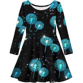 Girls Casual Long Sleeve T Shirt Dress Twirly Swing Graphic Print Novelty A Line Dress in Kuwait
