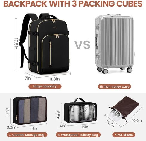 LOVEVOOK Carry on Backpack, Travel Backpack for Women Flight Approved, Large Waterproof Personal Item Travel Bag with 3 Packing Cubes, Luggage Daypack Weekender Overnight Backpack in Saudi Arabia