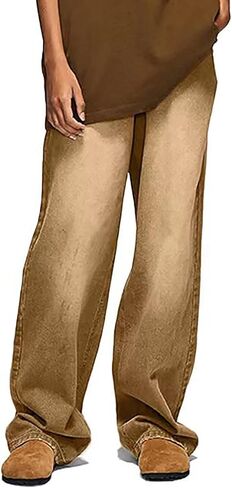 KGYA Men's Baggy Classic Hip Hop Jeans, Relaxed Fit Oversized Comfort Gradient Thighs Plain Skateboard Denim Pants in Kuwait