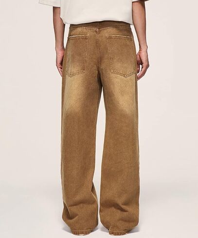 KGYA Men's Baggy Classic Hip Hop Jeans, Relaxed Fit Oversized Comfort Gradient Thighs Plain Skateboard Denim Pants in Kuwait