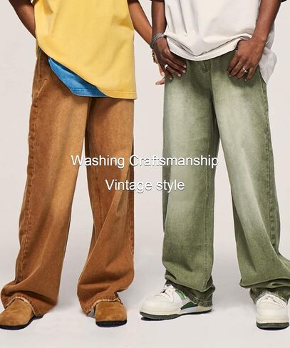 KGYA Men's Baggy Classic Hip Hop Jeans, Relaxed Fit Oversized Comfort Gradient Thighs Plain Skateboard Denim Pants in Kuwait