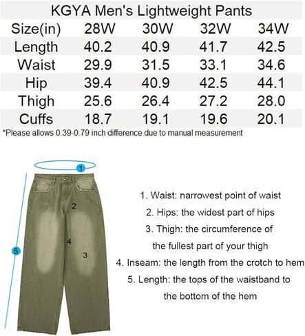 KGYA Men's Baggy Classic Hip Hop Jeans, Relaxed Fit Oversized Comfort Gradient Thighs Plain Skateboard Denim Pants in Kuwait