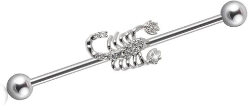 Godtemrow 14G Stainless Steel Industrial Piercing Jewelry Scorpion Clear CZ Industrial Barbell Earrings Bar for Women Mens Cartilage Body Retainer in Saudi Arabia