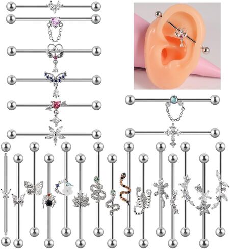 Godtemrow 14G Stainless Steel Industrial Piercing Jewelry Scorpion Clear CZ Industrial Barbell Earrings Bar for Women Mens Cartilage Body Retainer in Saudi Arabia