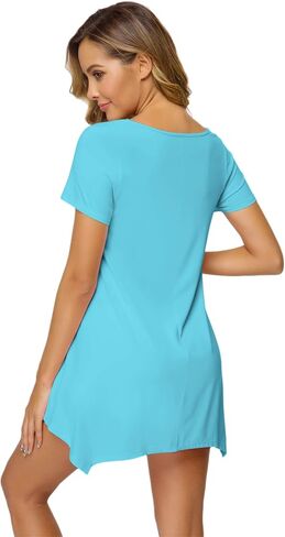 WiWi قمصان النوم الناعمة للنساء فسكوزي من الخيزران قميص الليل تونك القمم قمصان النوم قصيرة الأكمام طماق S-4X in Kuwait