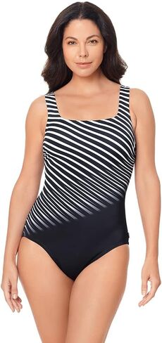 Reebok Women's Swimwear Sport Fashion Sharp Focus Scoop Neck Soft Cup One Piece Swimsuit, Black/White, 12, Black/White, 12 in Kuwait