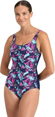 ARENA Women's Standard Bodylift Francy Wing Back B-Cup Swimsuit, Navy-Freak Rose Multi, 34 in Kuwait