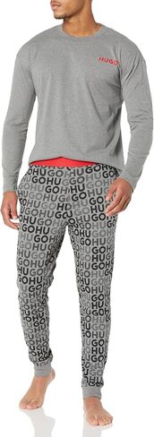 HUGO Men's Monogram Logo Long Sleeve and Cuffed Pant Pajama Set in Saudi Arabia