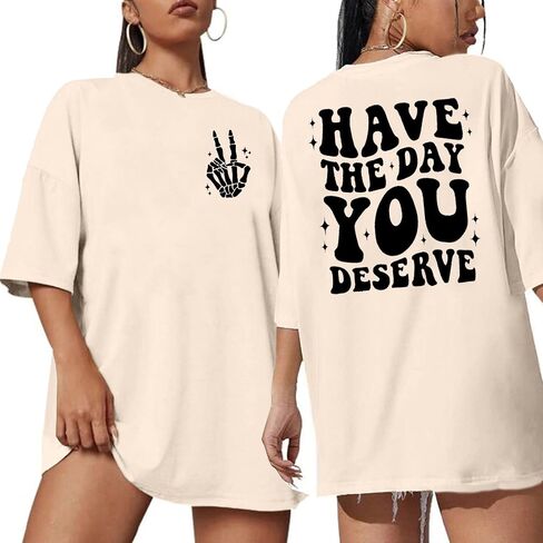 ASTANFY Oversized Tshirts for Women: Have The Day You Deserve Shirt Funny Skeleton Shirts Casual Oversized Graphic Tees Tops in Saudi Arabia