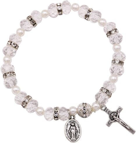 Rosemarie Collections Women's Beaded Stretch Rosary Bracelet with Crucifix and Miraculous Medal in Saudi Arabia