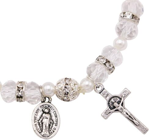 Rosemarie Collections Women's Beaded Stretch Rosary Bracelet with Crucifix and Miraculous Medal in Saudi Arabia