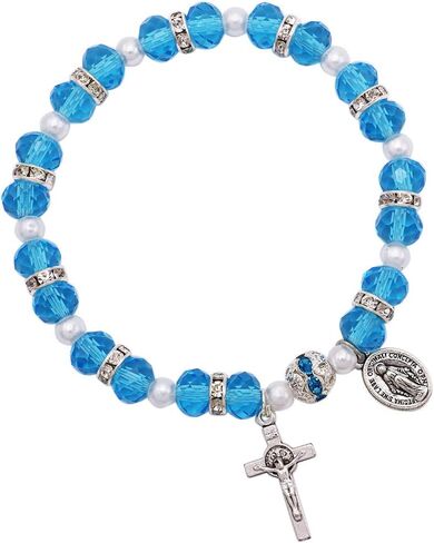 Rosemarie Collections Women's Beaded Stretch Rosary Bracelet with Crucifix and Miraculous Medal in Saudi Arabia